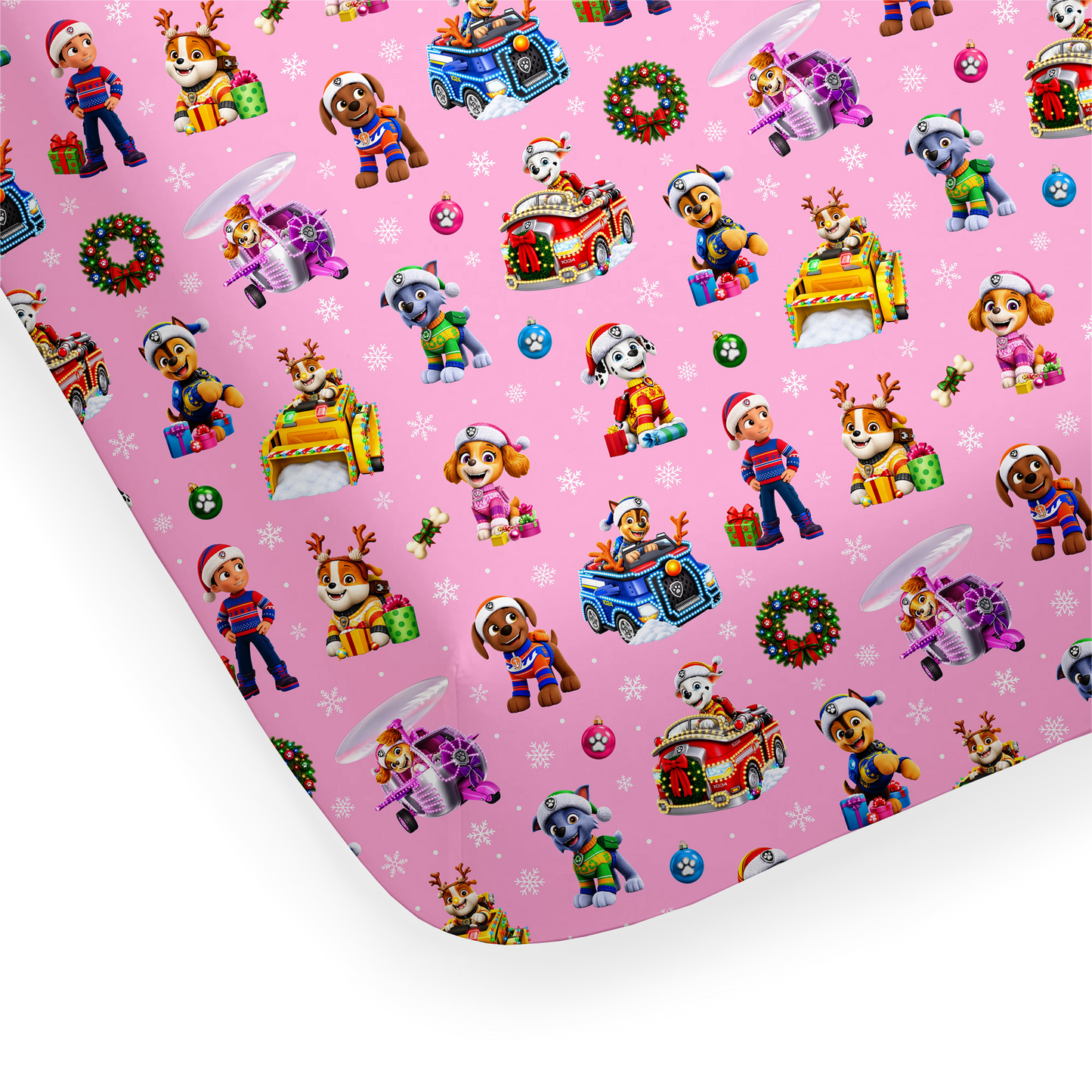 Twin/Double Sheet - Santa Paws - Pink  *PRE-ORDER*