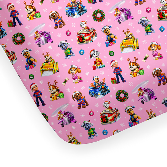 Twin/Double Sheet - Santa Paws - Pink  *PRE-ORDER*