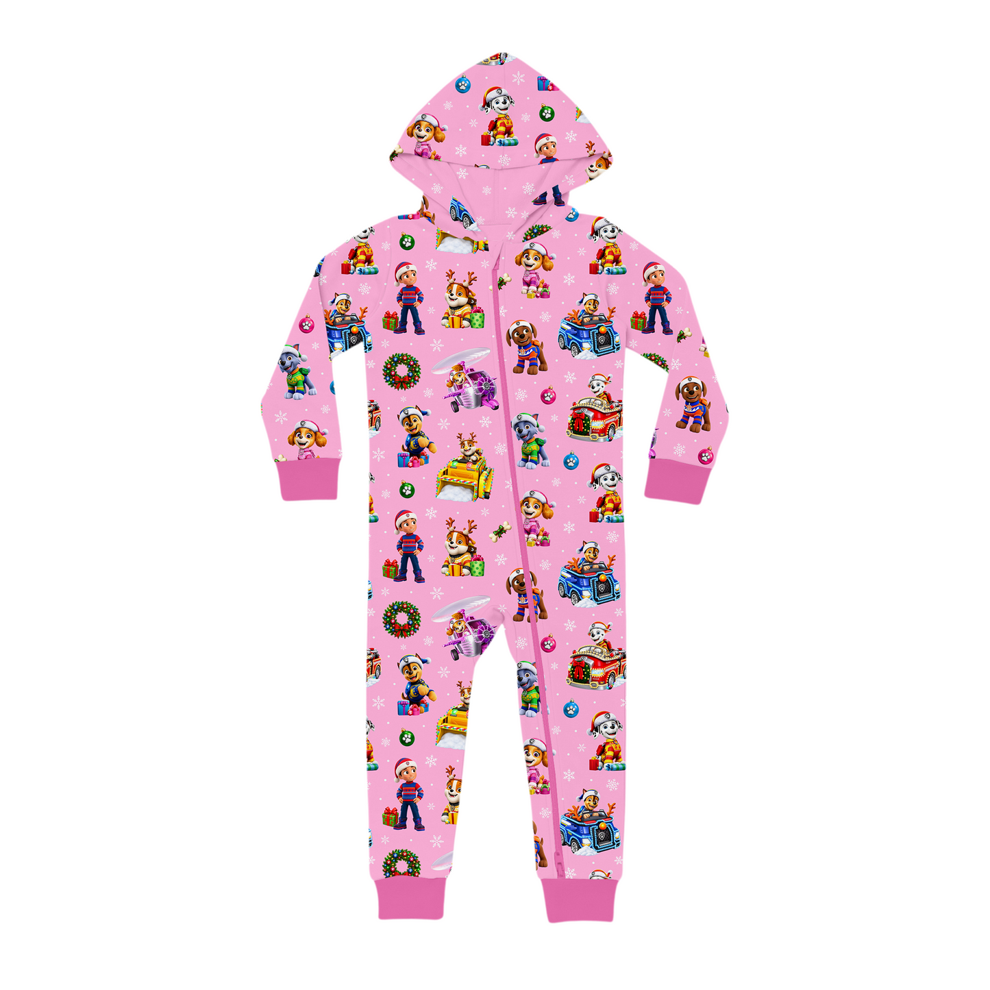 Hooded Romper - Santa Paws - Pink  *PRE-ORDER*