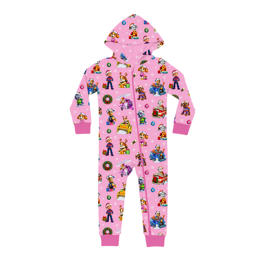 Hooded Romper - Santa Paws - Pink  *PRE-ORDER*