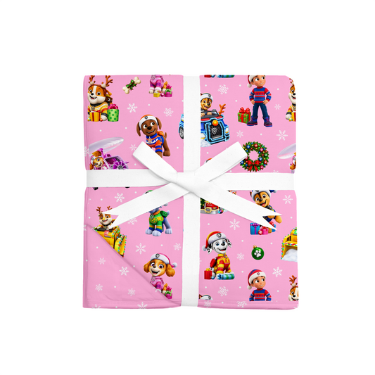 Quilted Blanket - Santa Paws - Pink  *PRE-ORDER*