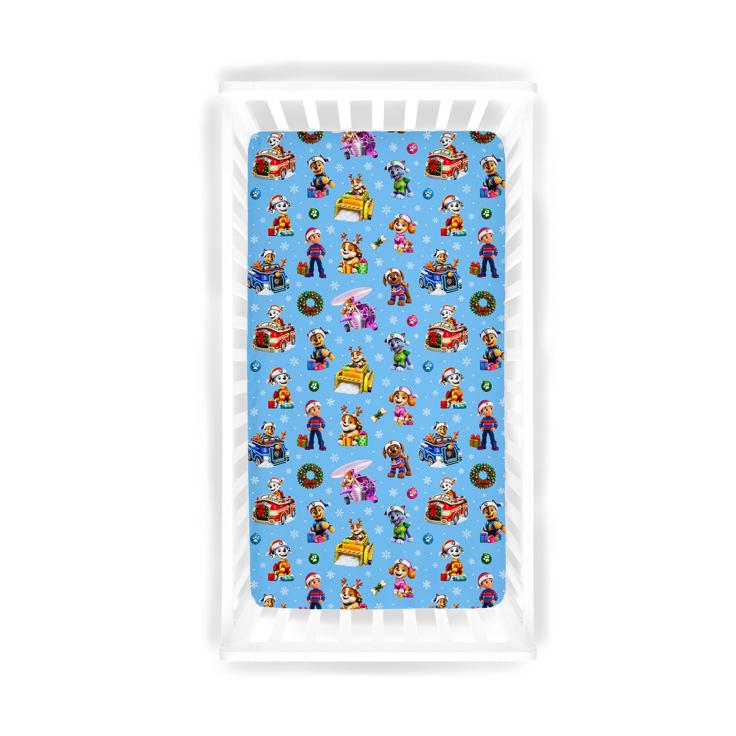 Crib Sheet - Santa Paws - Blue  *PRE-ORDER*
