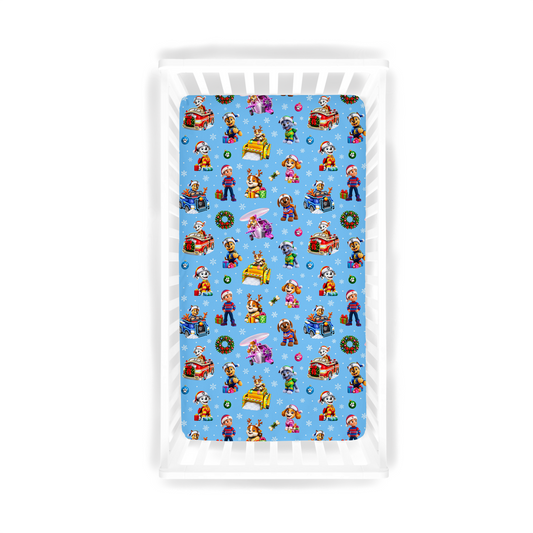 Crib Sheet - Santa Paws - Blue  *PRE-ORDER*