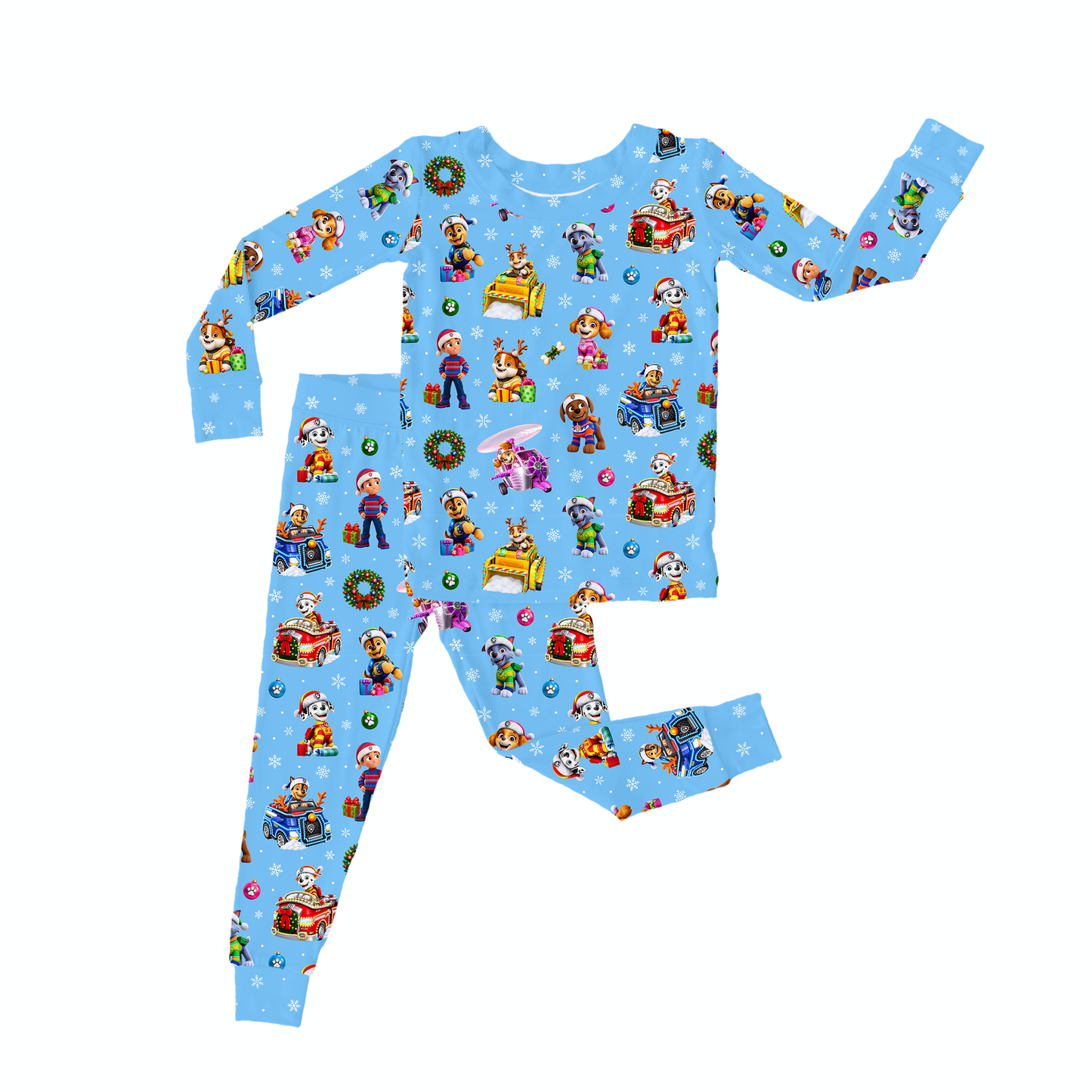 Two Piece Pajama Set - Santa Paws - Blue  *PRE-ORDER*