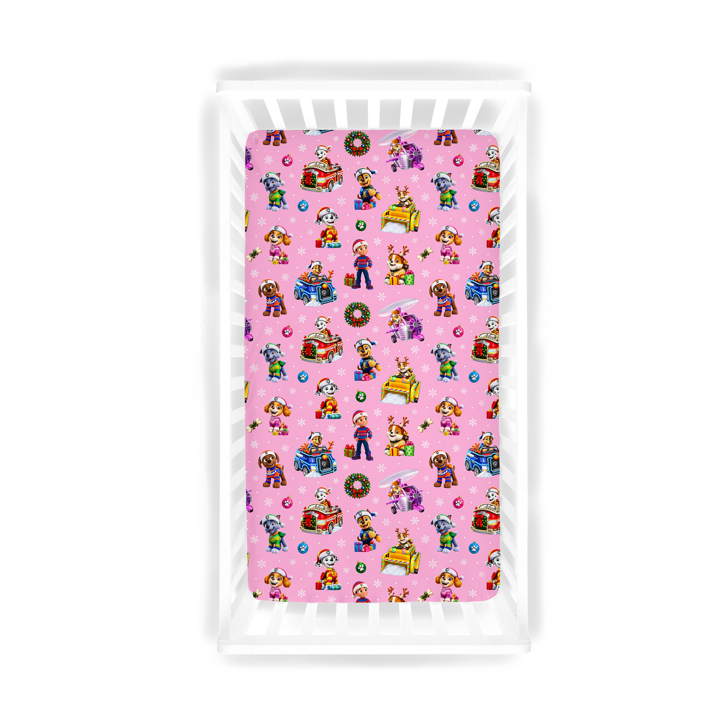 Crib Sheet - Santa Paws - Pink  *PRE-ORDER*