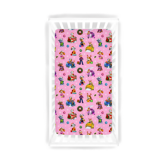 Crib Sheet - Santa Paws - Pink  *PRE-ORDER*