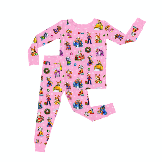 Two Piece Pajama Set - Santa Paws - Pink  *PRE-ORDER*