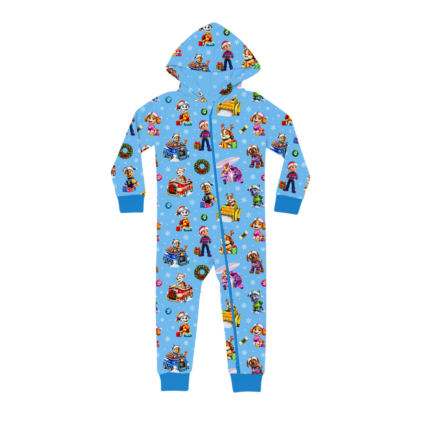 Hooded Romper - Santa Paws - Blue  *PRE-ORDER*