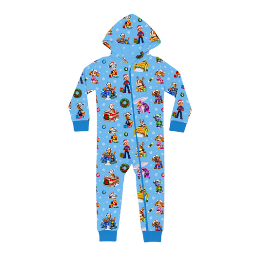 Hooded Romper - Santa Paws - Blue  *PRE-ORDER*